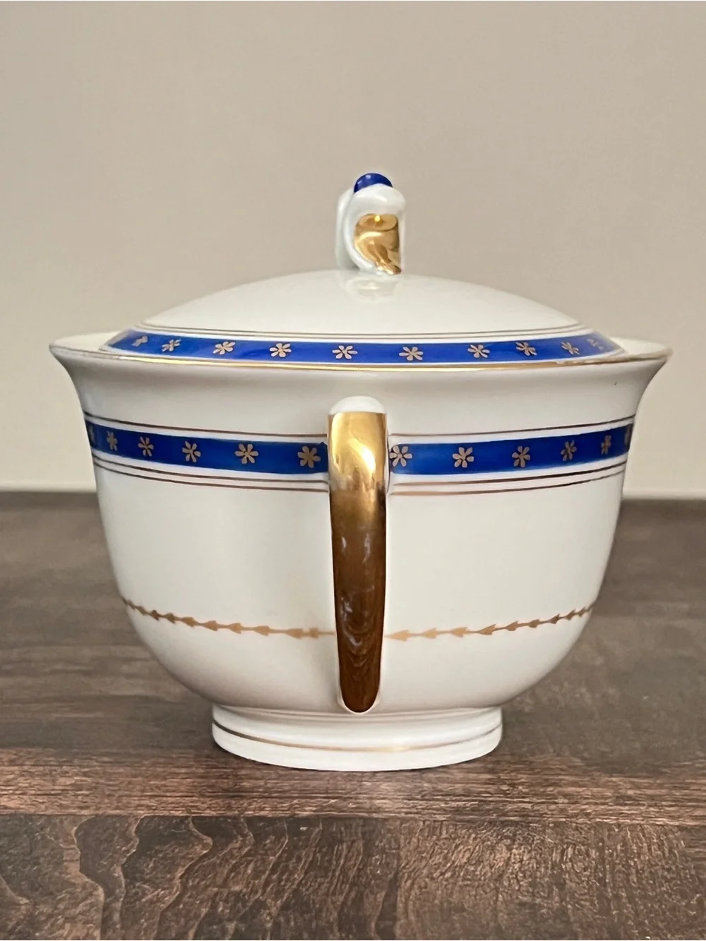 Antique Pirkenhammer Czechoslovakia Porcelain Covered Bowl Cobalt & Gold Mint